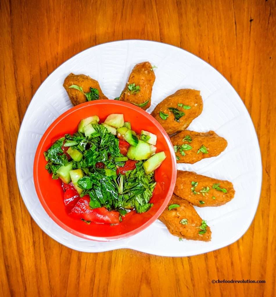 Turkish red lentil patties are served with a juicy salad
